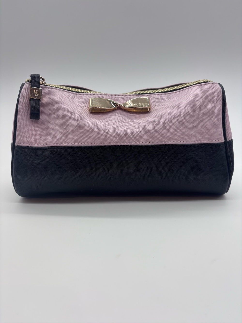 Victoria's Secret Pink and Black Colorblock Cosmetic Case with Gold Bow